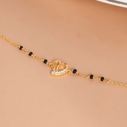 Delicate Heart 925 Sterling Silver Mangalsutra Bracelet | BIS Hallmarked | 18k Gold Vermeil