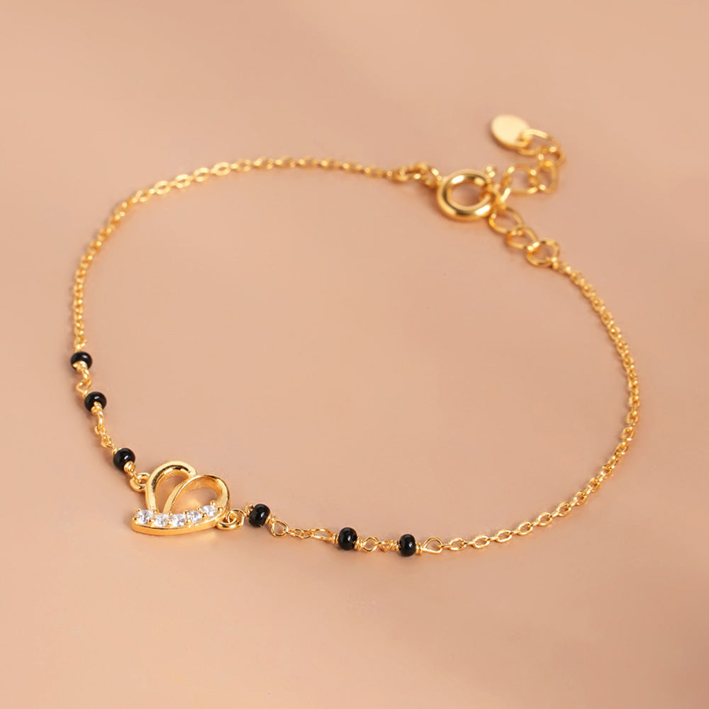 Delicate Heart 925 Sterling Silver Mangalsutra Bracelet | BIS Hallmarked | 18k Gold Vermeil
