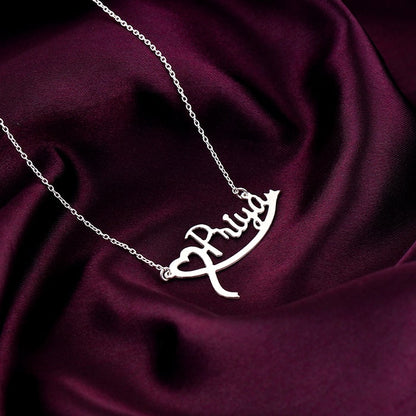 Silver Personalised Name Heart Necklace