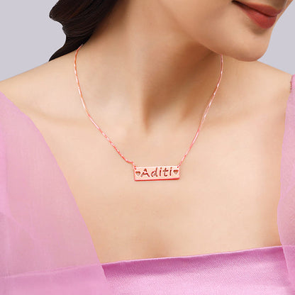 Rose Gold Personalised Name Engraved with Love Necklace