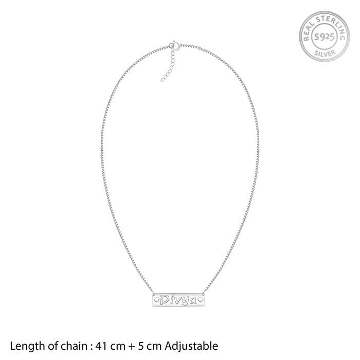 Silver Personalised Name Engraved with Love Necklace