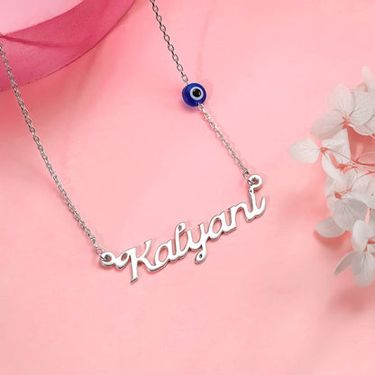 Silver Evil Eye Personalised Name Necklace