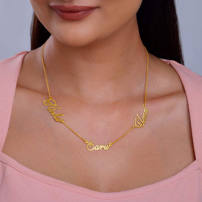 Golden Personalised Bestie Trio Name Necklace