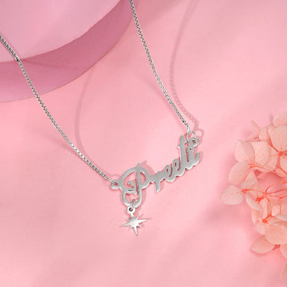 Silver Personalised Name Star Charm Necklace