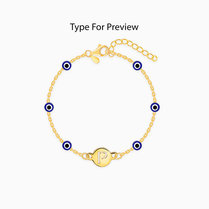 Golden Personalised Evil Eye Initial Bracelet