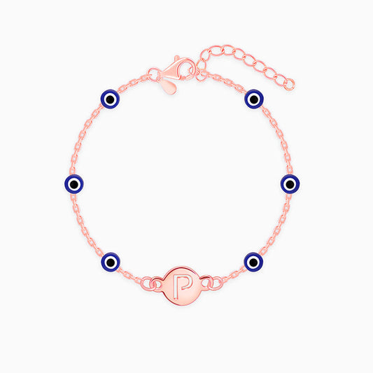Rose Gold Personalised Evil Eye Initial Bracelet