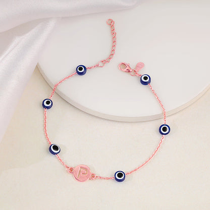 Rose Gold Personalised Evil Eye Initial Bracelet