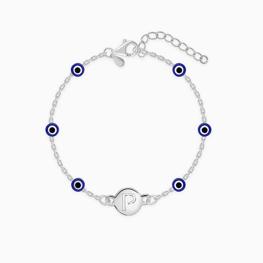 Silver Personalised Evil Eye Initial Bracelet