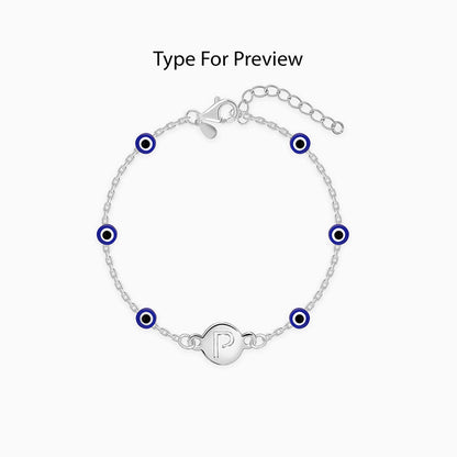 Silver Personalised Evil Eye Initial Bracelet