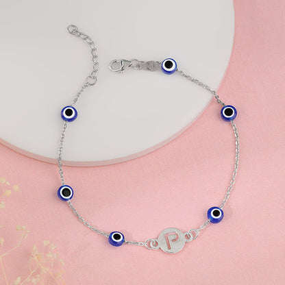 Silver Personalised Evil Eye Initial Bracelet