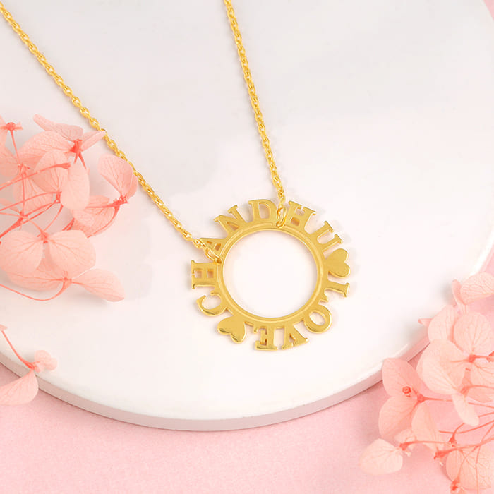 Golden Personalised Round Name Necklace