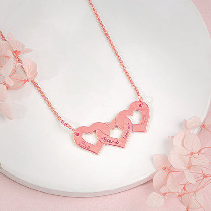 Rose Gold Personalised Triple Heart BFF Necklace