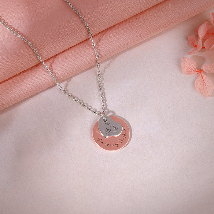 Dual Tone Rose Gold Personalised Heart Message Necklace