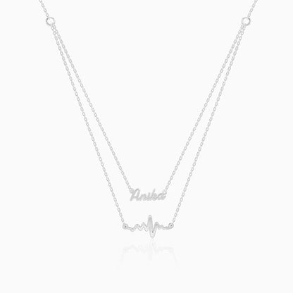 Silver Personalised Heartbeat Layered Necklace