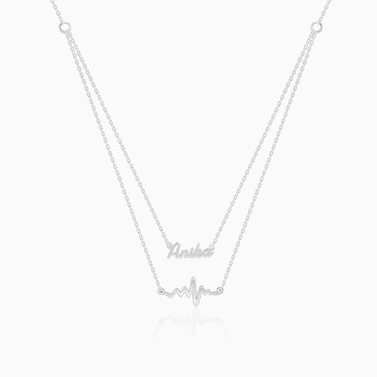 Silver Personalised Heartbeat Layered Necklace