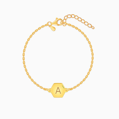 Golden Personalised Hexagon Initial Bracelet