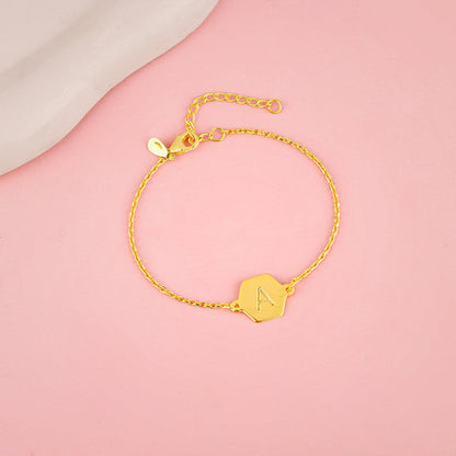 Golden Personalised Hexagon Initial Bracelet