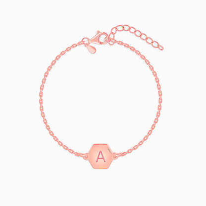 Rose Gold Personalised Hexagon Initial Bracelet