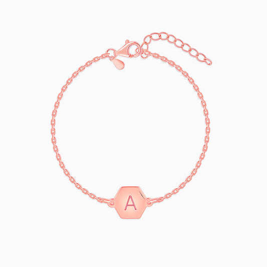 Rose Gold Personalised Hexagon Initial Bracelet