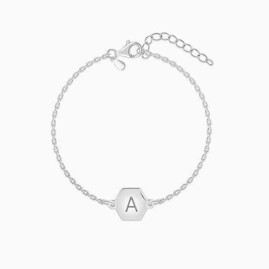 Silver Personalised Hexagon Initial Bracelet
