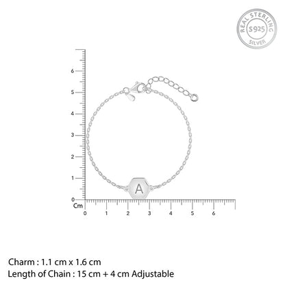 Silver Personalised Hexagon Initial Bracelet