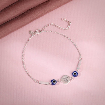Silver Hindi Initial Evil Eye Bracelet