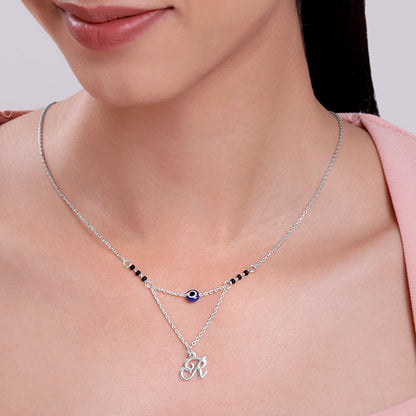 Silver Personalised Evil Eye Mangalsutra Necklace