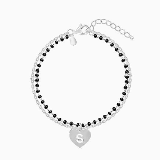 Silver Heartfelt Initial Mangalsutra Bracelet