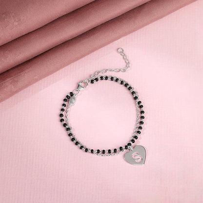 Silver Heartfelt Initial Mangalsutra Bracelet