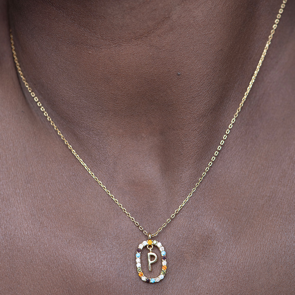 Colourful Stones Initial Necklace- 18k Gold Vermeil