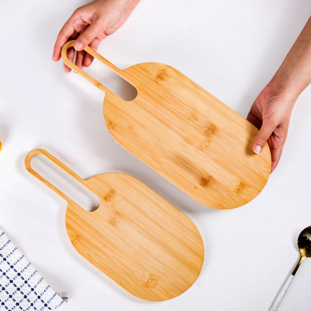 Paddle Shape Bamboo Platter Set Of 2