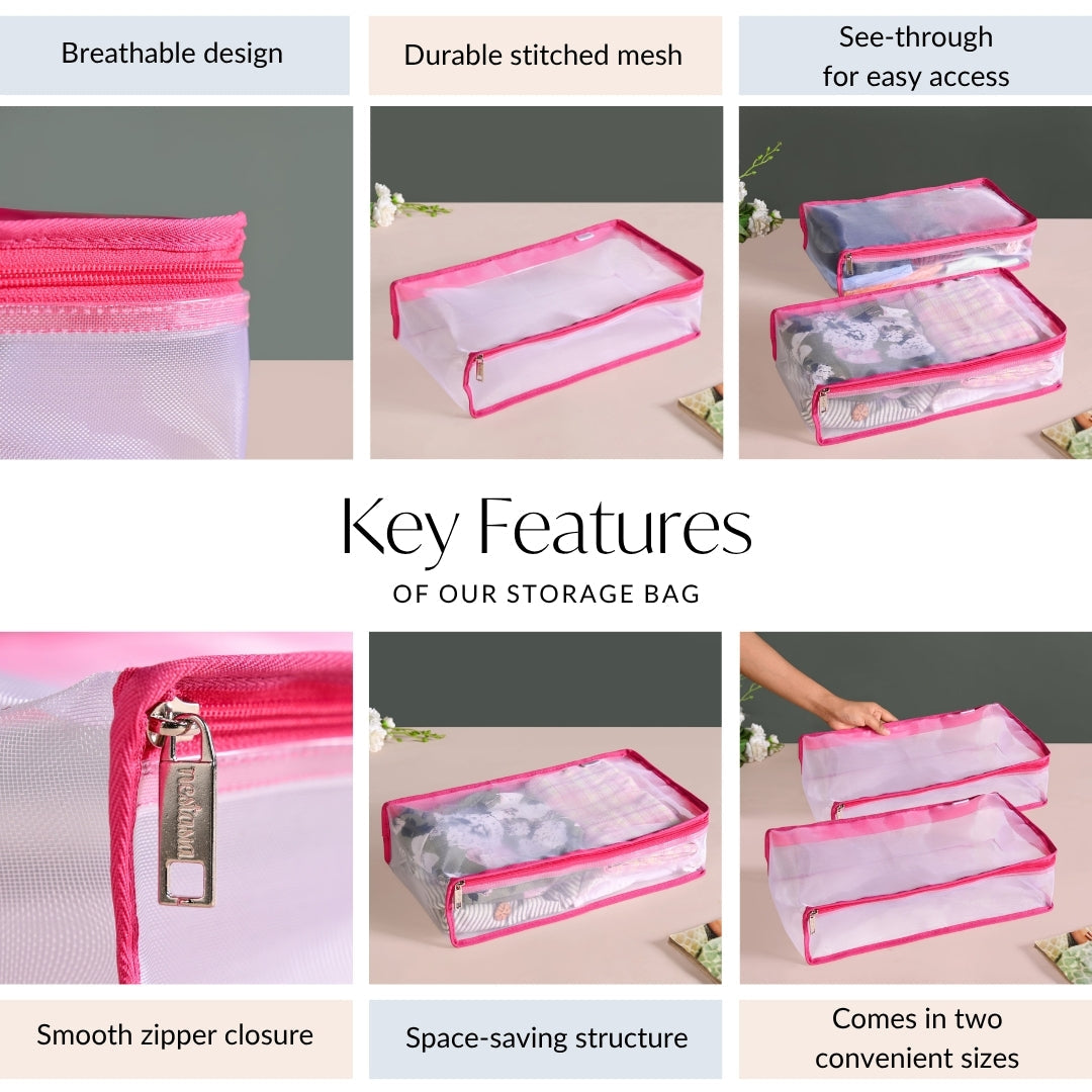 Pair Of Wardrobe Organisers With Zipper In Pink