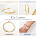 Patterned Diamond Gold Statement Bracelet