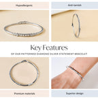Patterned Diamond Silver Statement Bracelet