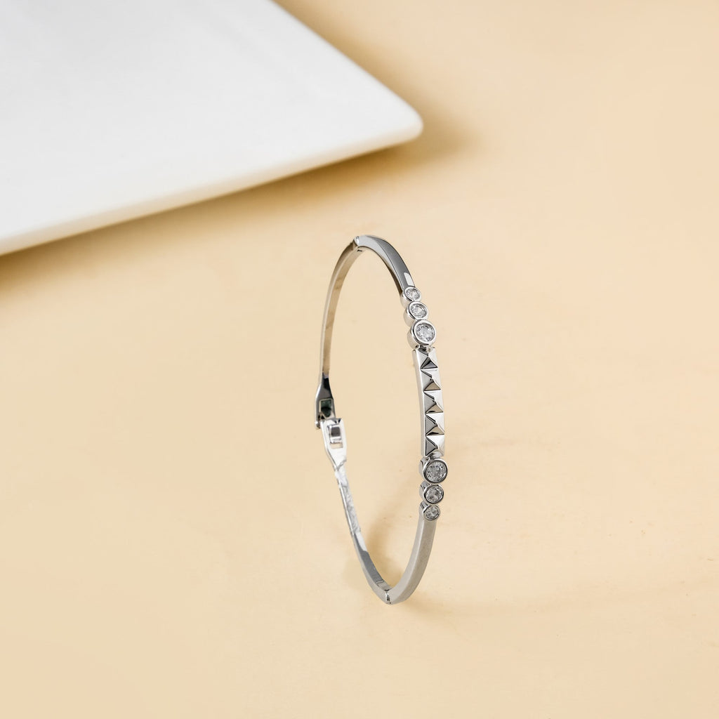 Patterned Diamond Silver Statement Bracelet