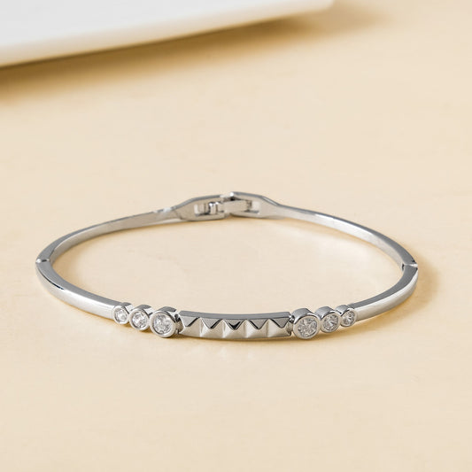 Patterned Diamond Silver Statement Bracelet