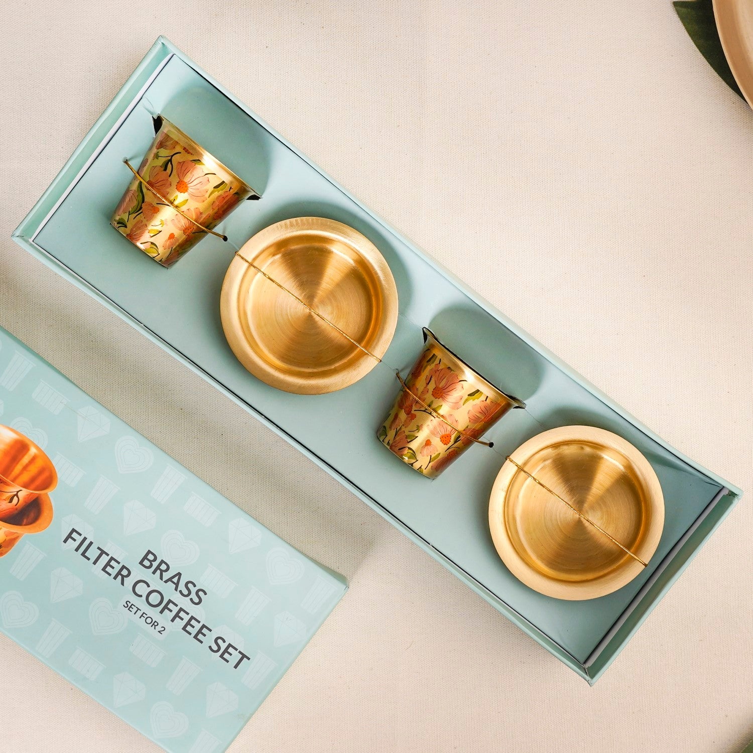 Peach Pure Brass Filter Coffee Dabara Set For 2 With Gift Box