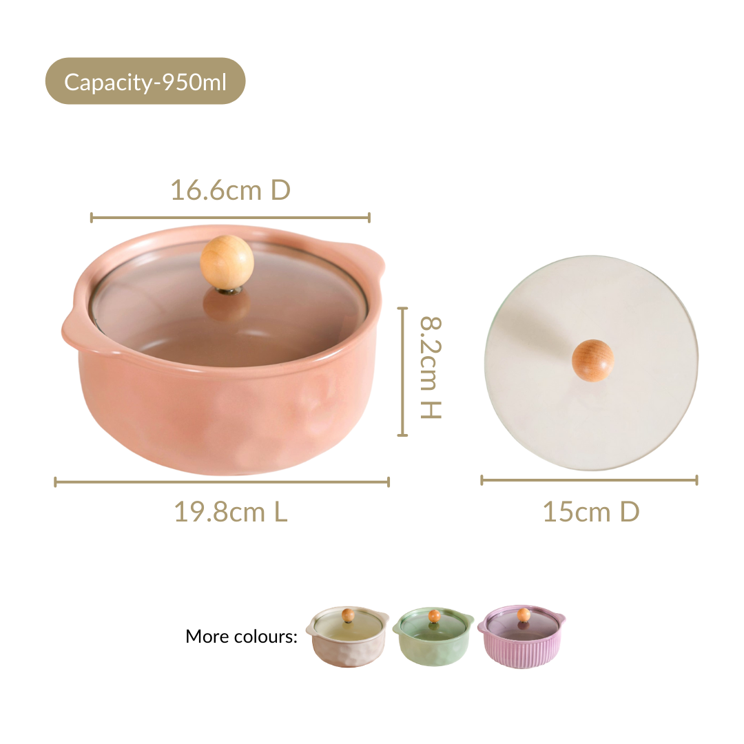 Peach Pebble Ceramic Serving Bowl With Lid 950ml