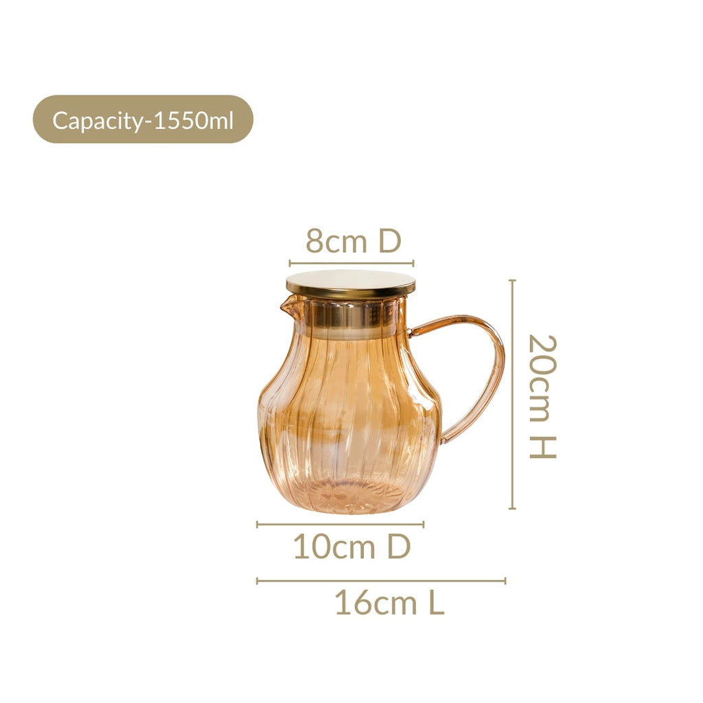 Premium Fluted Amber Borosilicate Glass Jug 1550ml