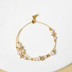 Pearls And Stars Double String Gold Bracelet