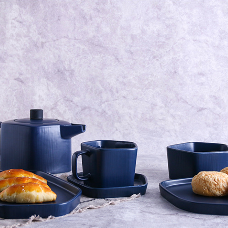 Pentagon Mug with Saucer Blue