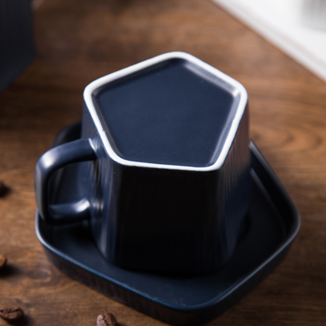 Pentagon Mug with Saucer Blue