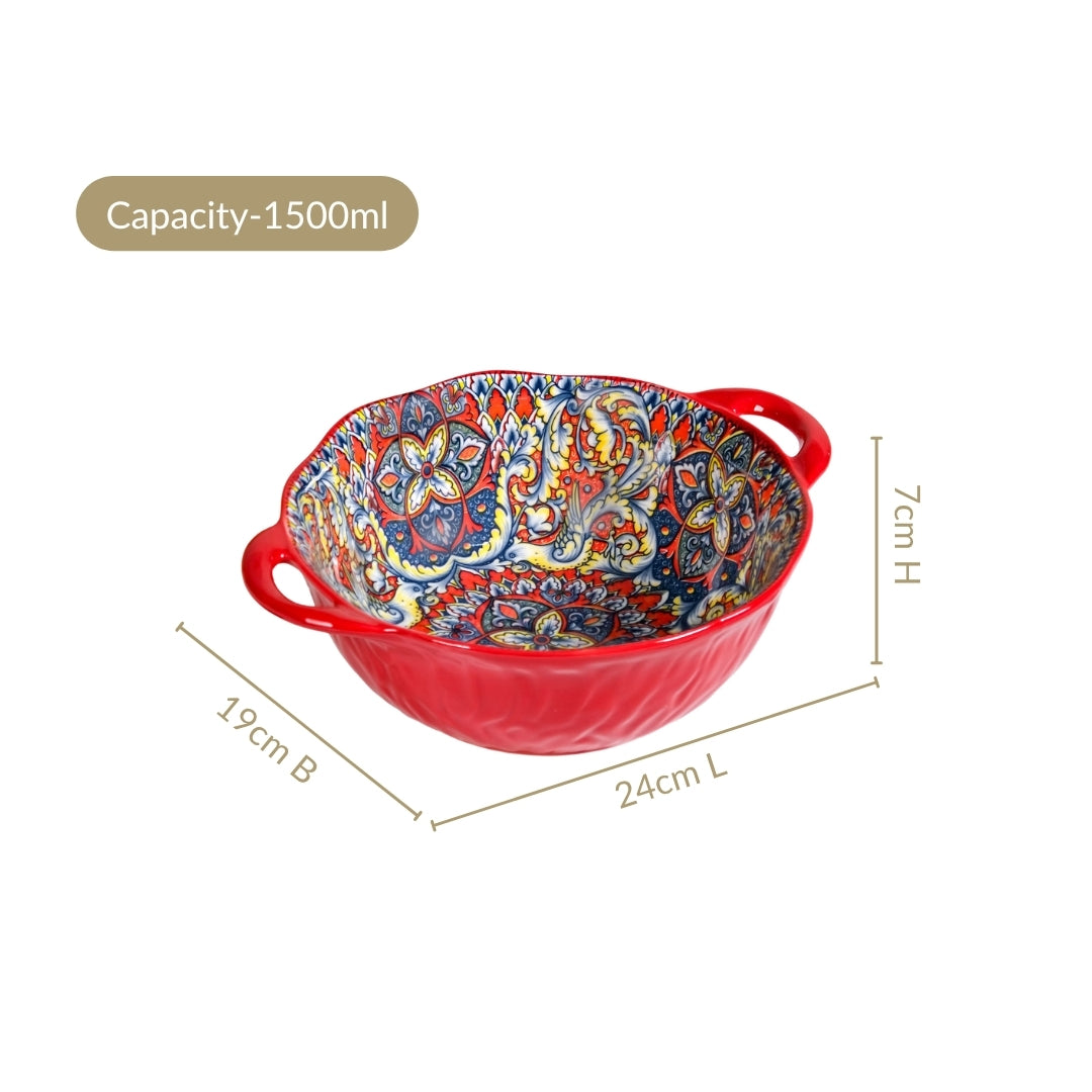 Mandala Melange Ceramic Serving Bowl Red 1500ml