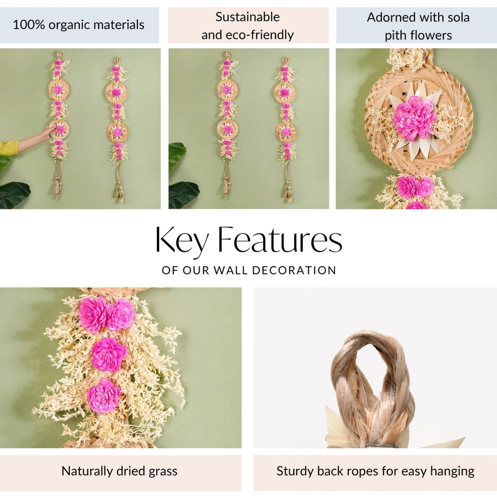 Eco Friendly Sola Flowers Wall Hanging Pink Set Of 2