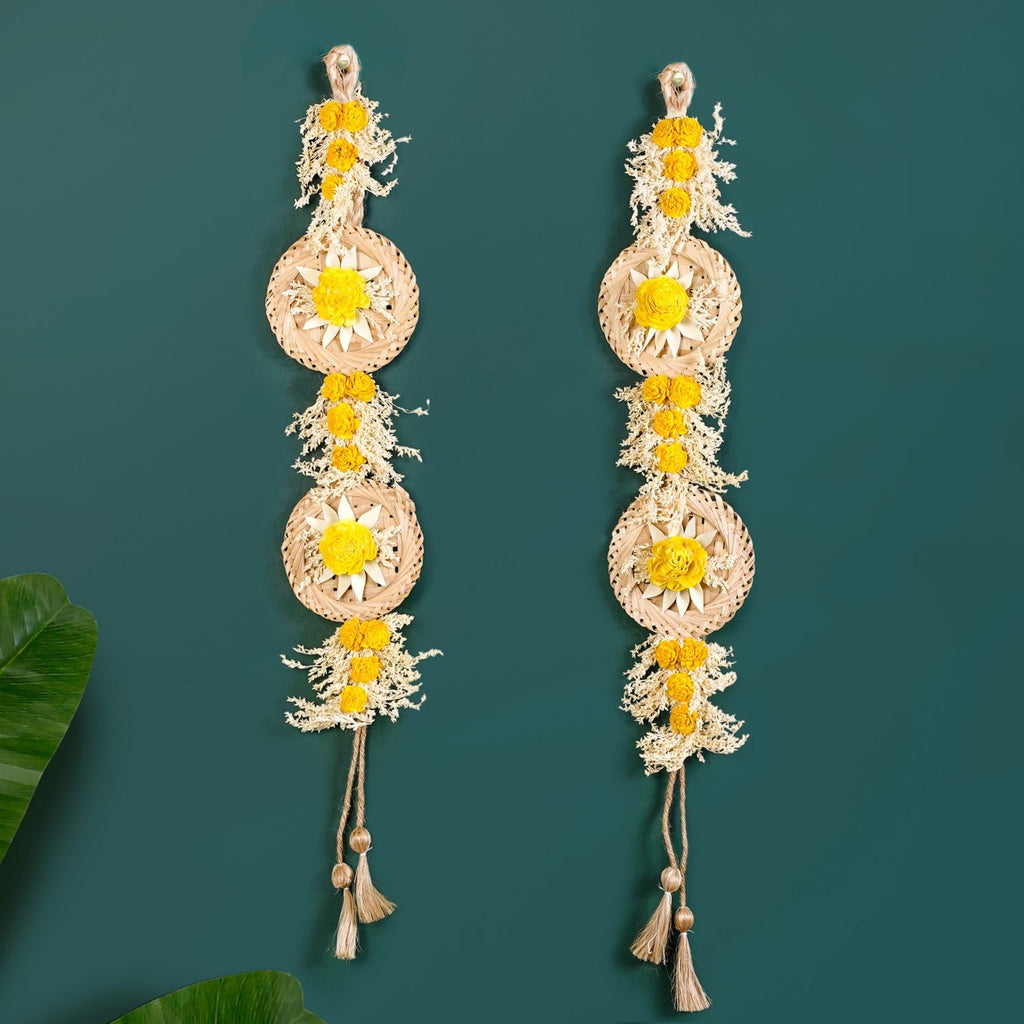 Natural Flower Jute Wall Hanging Yellow Set Of 2