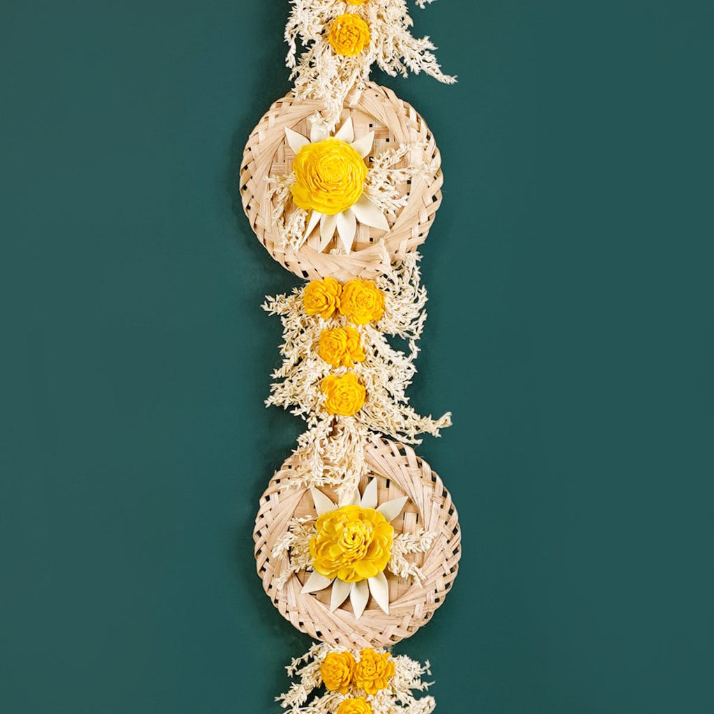 Natural Flower Jute Wall Hanging Yellow Set Of 2