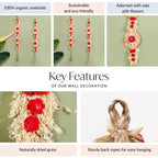 Organic Dried Flowers Wall Hanging Red Set Of 2