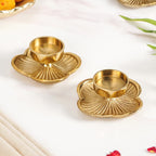 Petal Light Aluminium Tealight Candle Holder Set Of 2 In Festive Gift Box