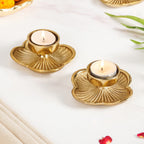 Petal Light Aluminium Tealight Candle Holder Set Of 2 In Festive Gift Box