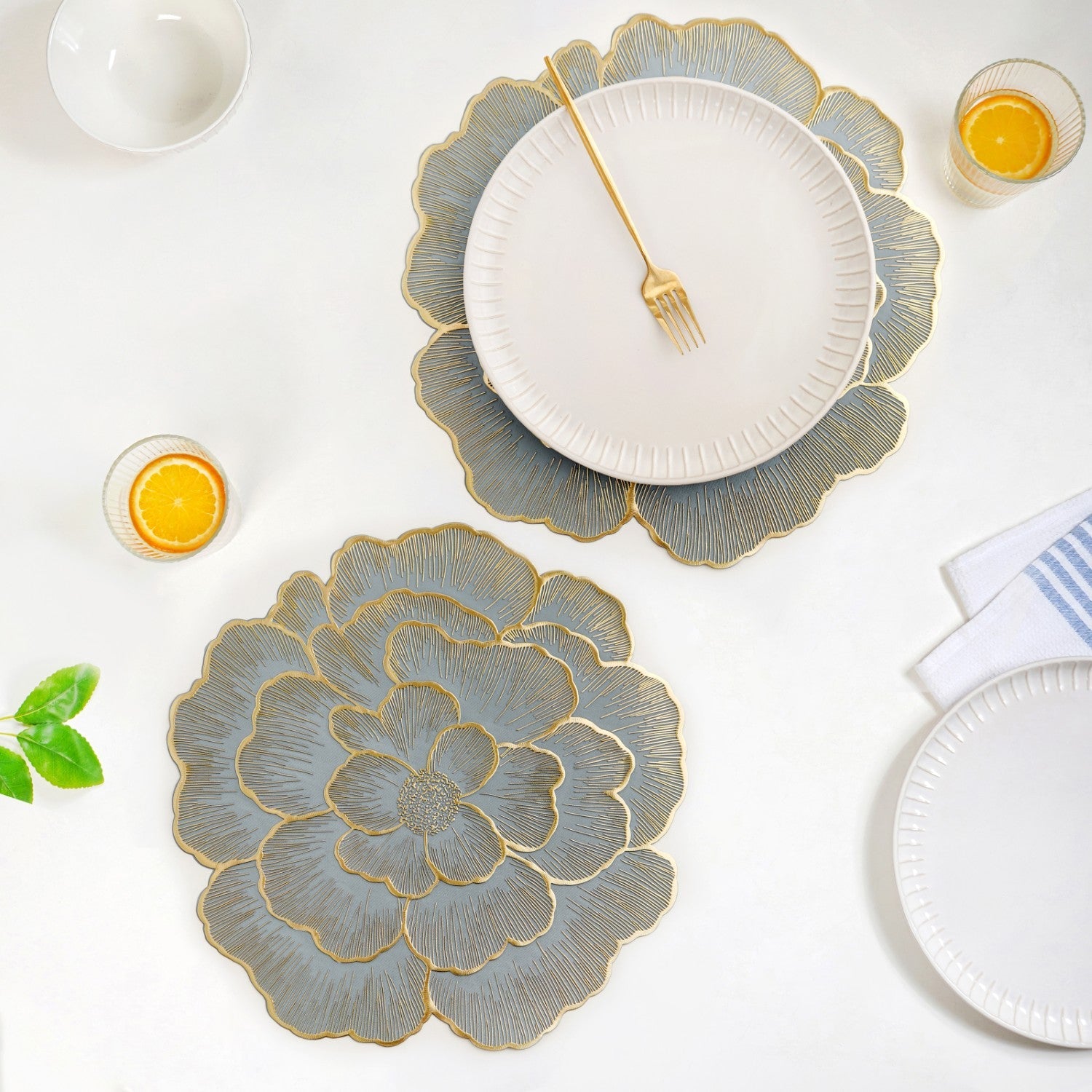 Petal Perfection Placemats Grey Gold Set Of 6
